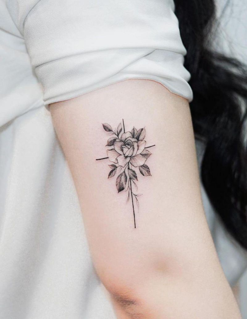 30 Pretty Cross Flower Tattoos to Inspire You