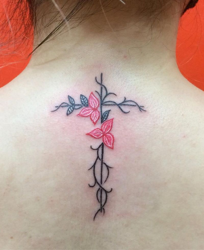 30 Pretty Cross Flower Tattoos to Inspire You