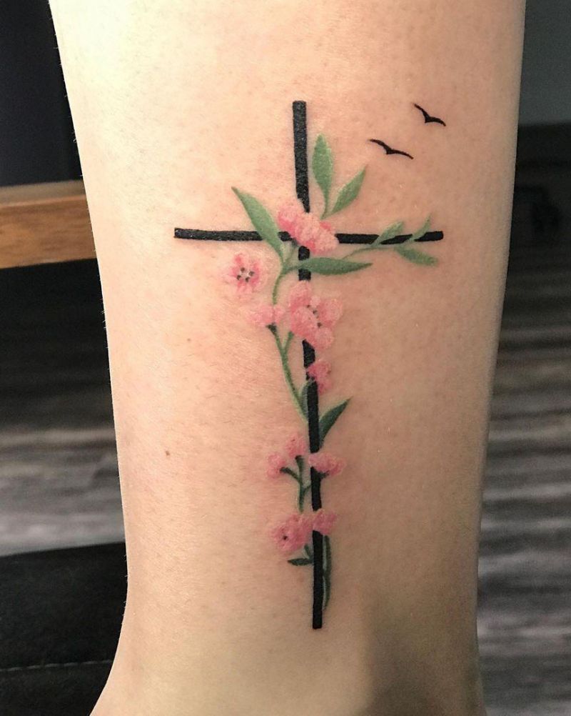 30 Pretty Cross Flower Tattoos to Inspire You