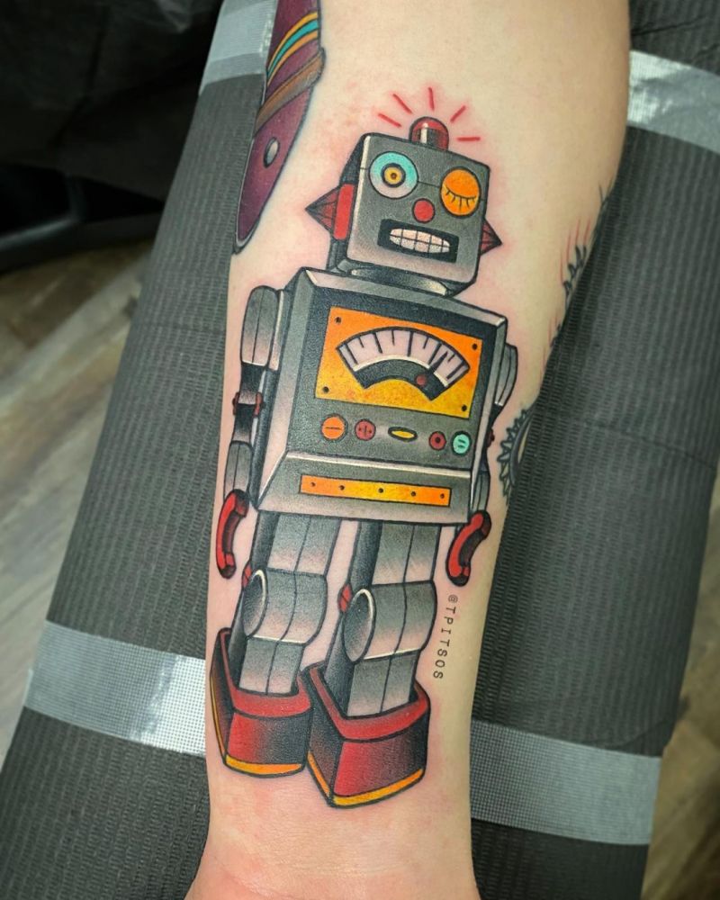 30 Pretty Robot Tattoos You Will Love