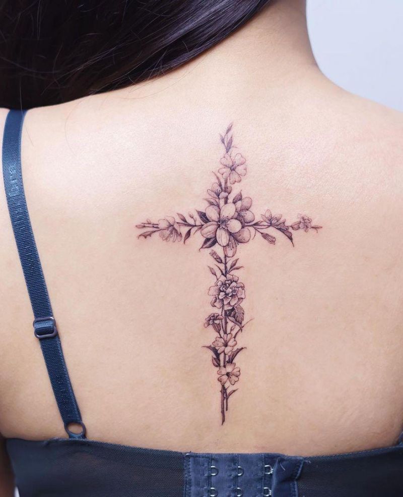 30 Pretty Cross Flower Tattoos to Inspire You
