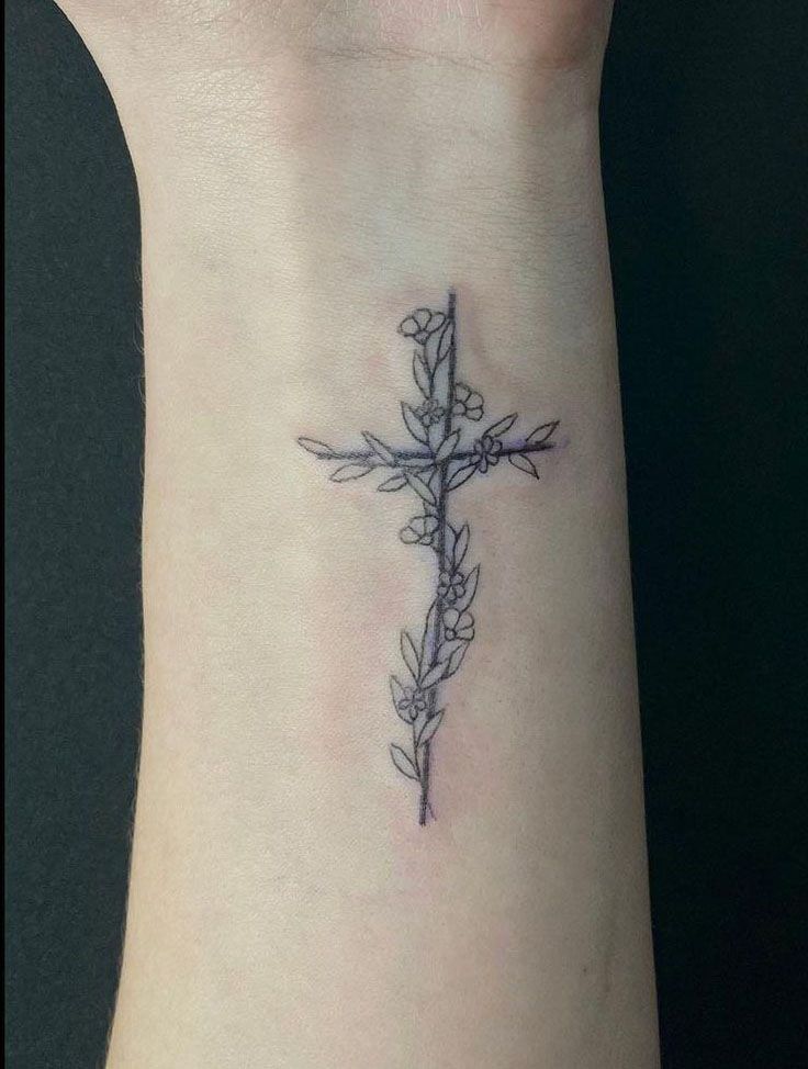 30 Pretty Cross Flower Tattoos to Inspire You