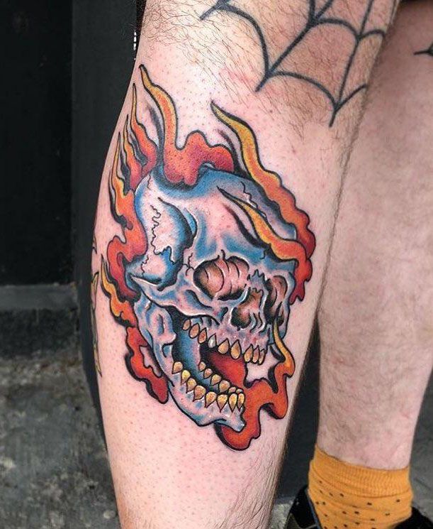 30 Pretty Burning Skull Tattoos to Inspire You