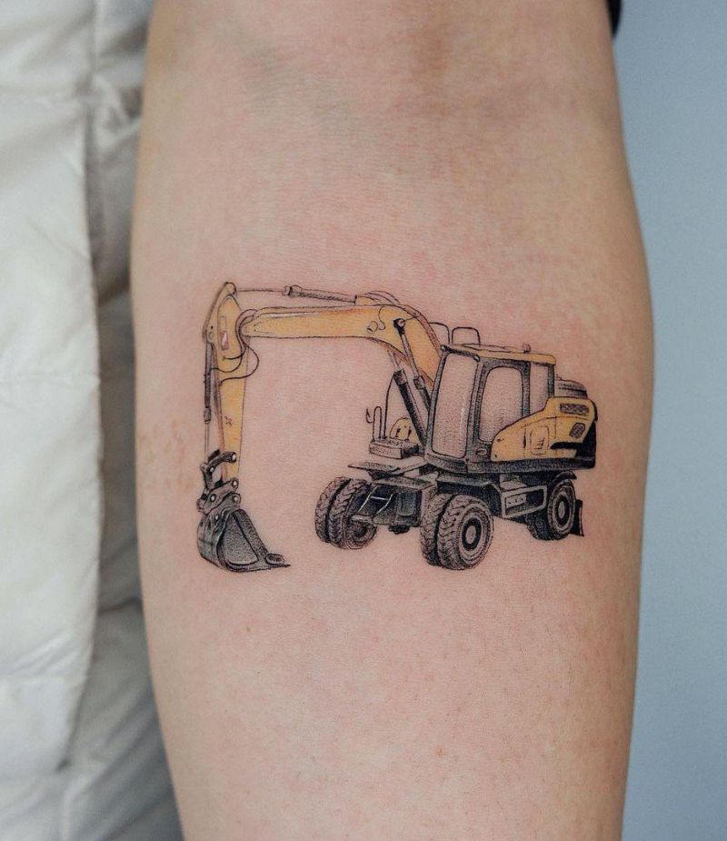 Wall Tattoo excavator construction site with name two tone m1635 