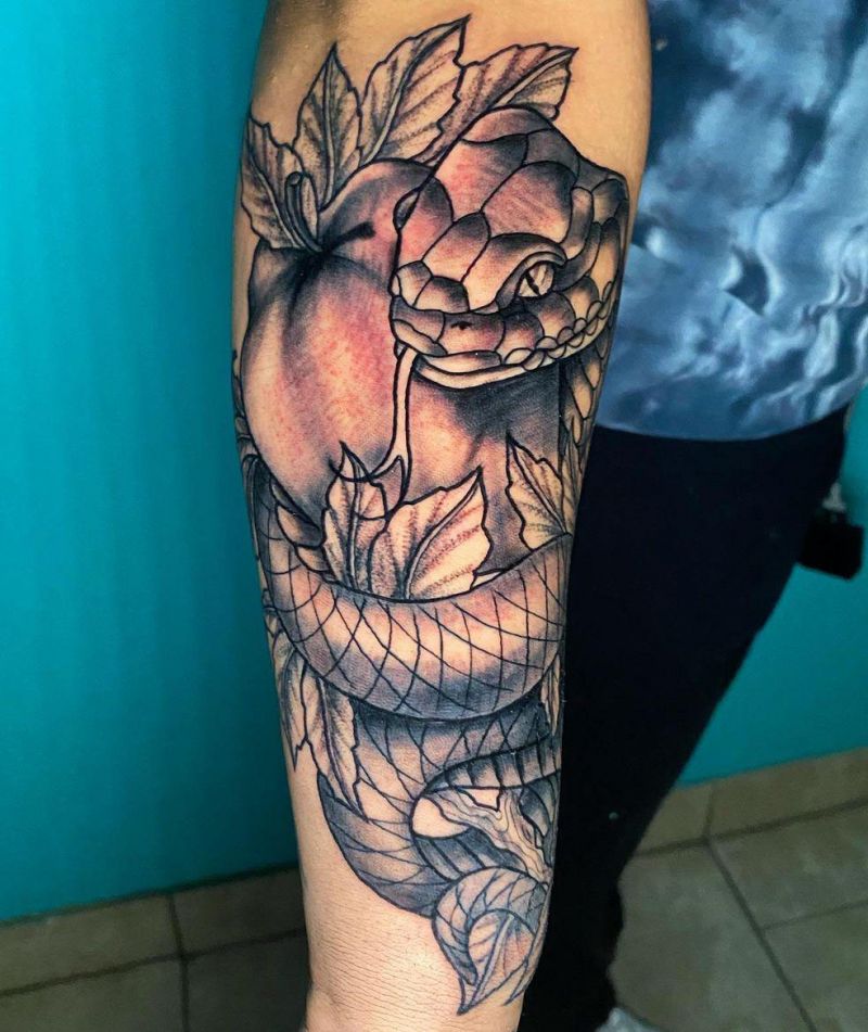 30 Pretty Snake and apple Tattoos Make You Charming