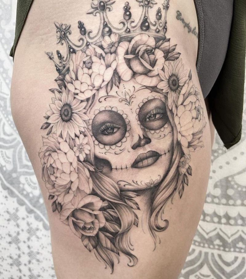 30 Pretty Sugar Skull Girl Tattoos You Can Copy