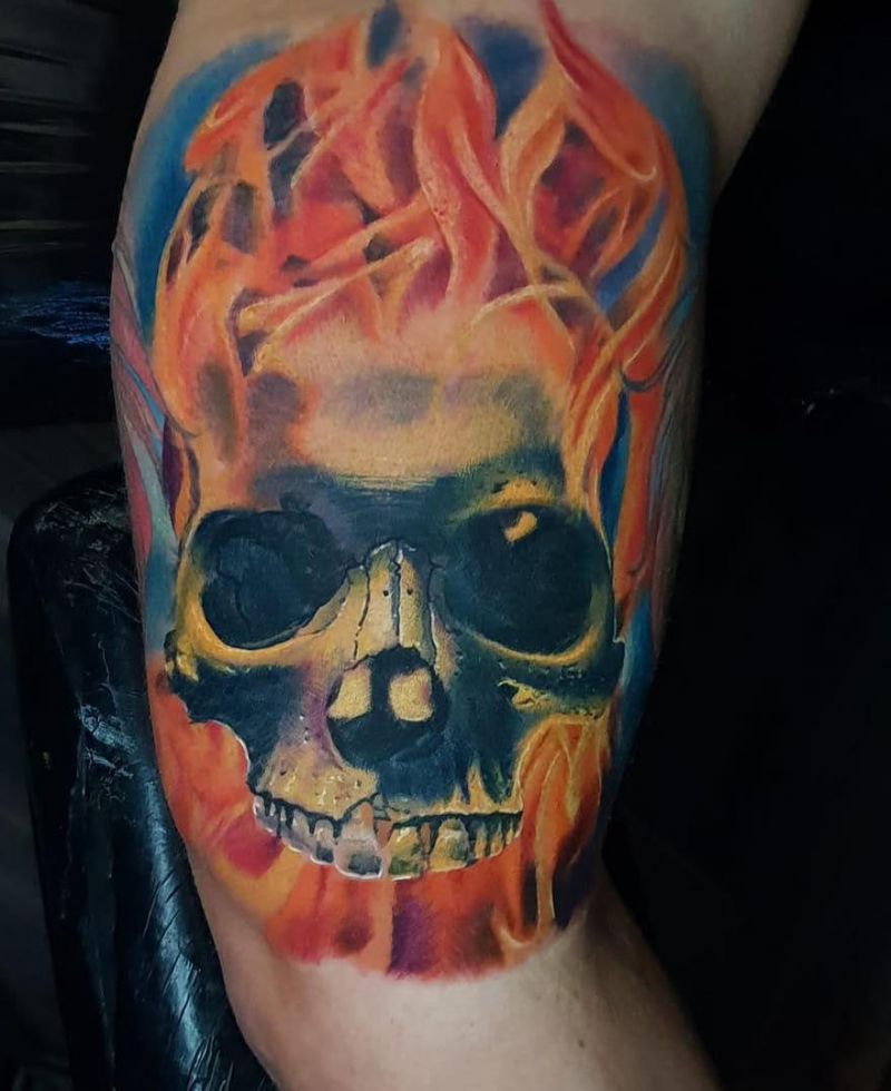 30 Pretty Burning Skull Tattoos to Inspire You