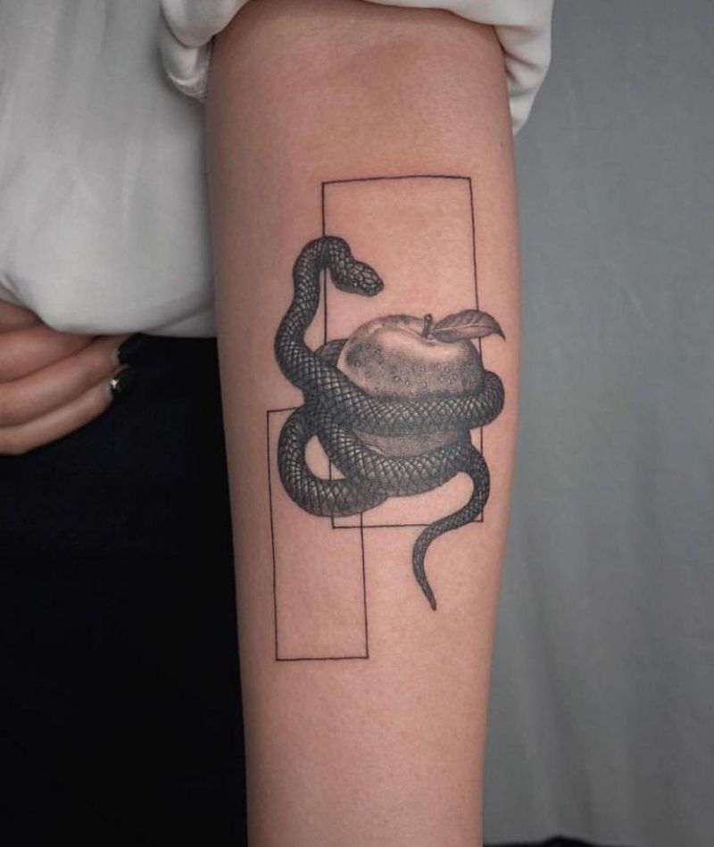 30 Pretty Snake and apple Tattoos Make You Charming