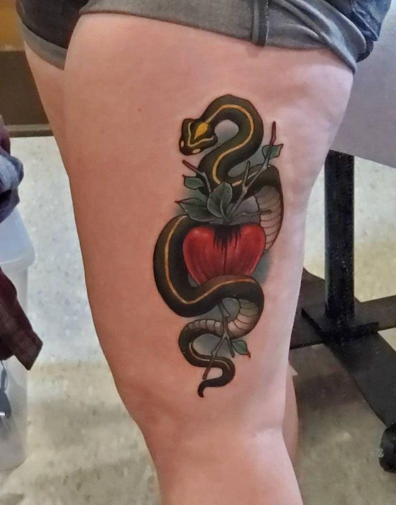 30 Pretty Snake and apple Tattoos Make You Charming