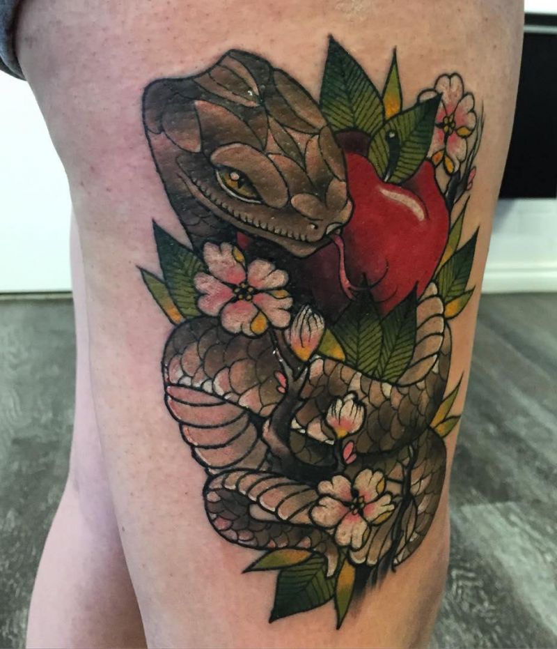 30 Pretty Snake and apple Tattoos Make You Charming