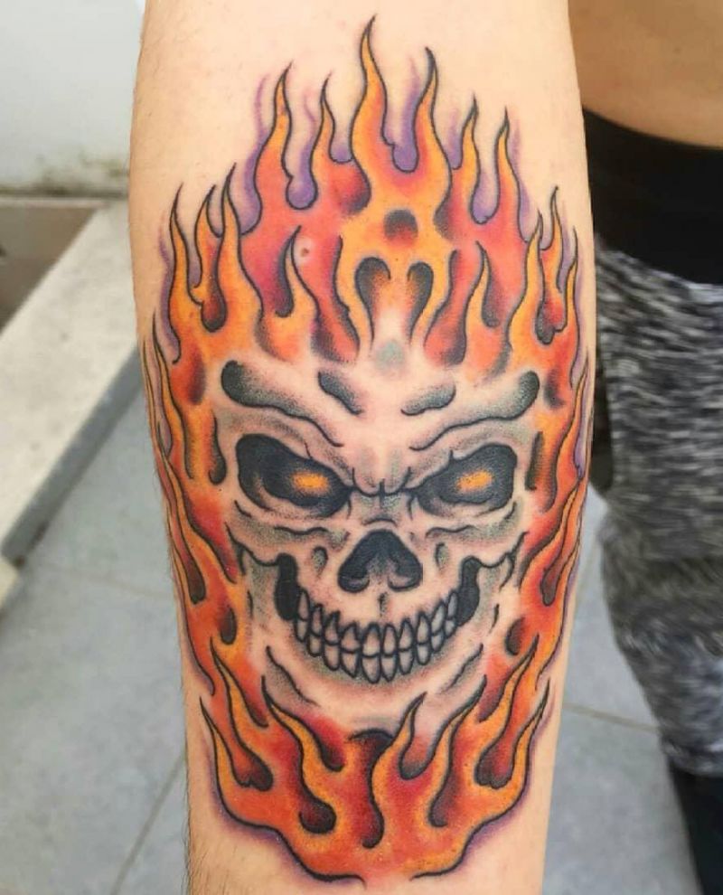 30 Pretty Burning Skull Tattoos to Inspire You