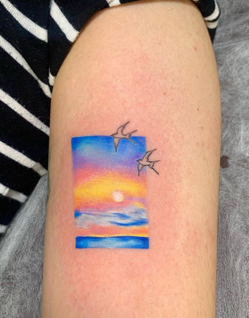 30 Pretty Sunset Tattoos You Can Copy