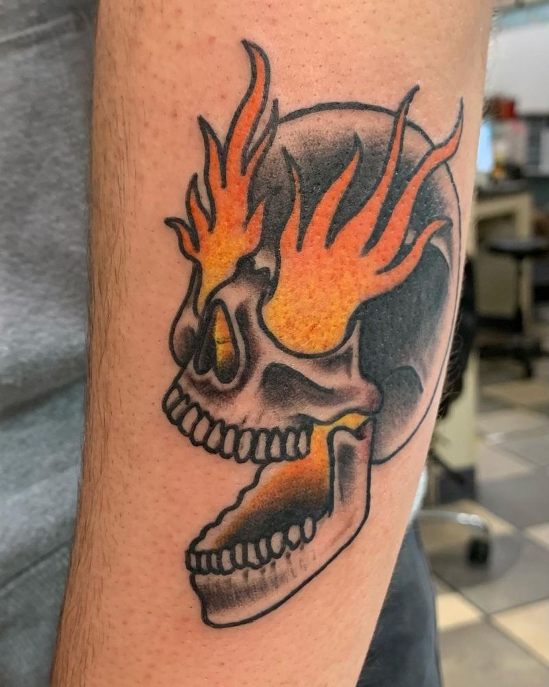 30 Pretty Burning Skull Tattoos to Inspire You