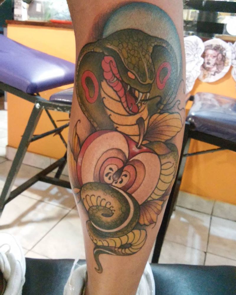 30 Pretty Snake and apple Tattoos Make You Charming