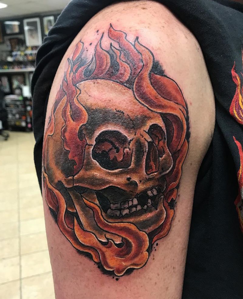 30 Pretty Burning Skull Tattoos to Inspire You