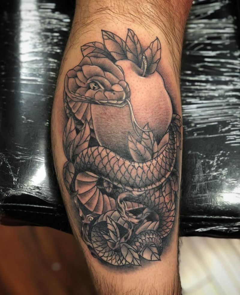 30 Pretty Snake and apple Tattoos Make You Charming