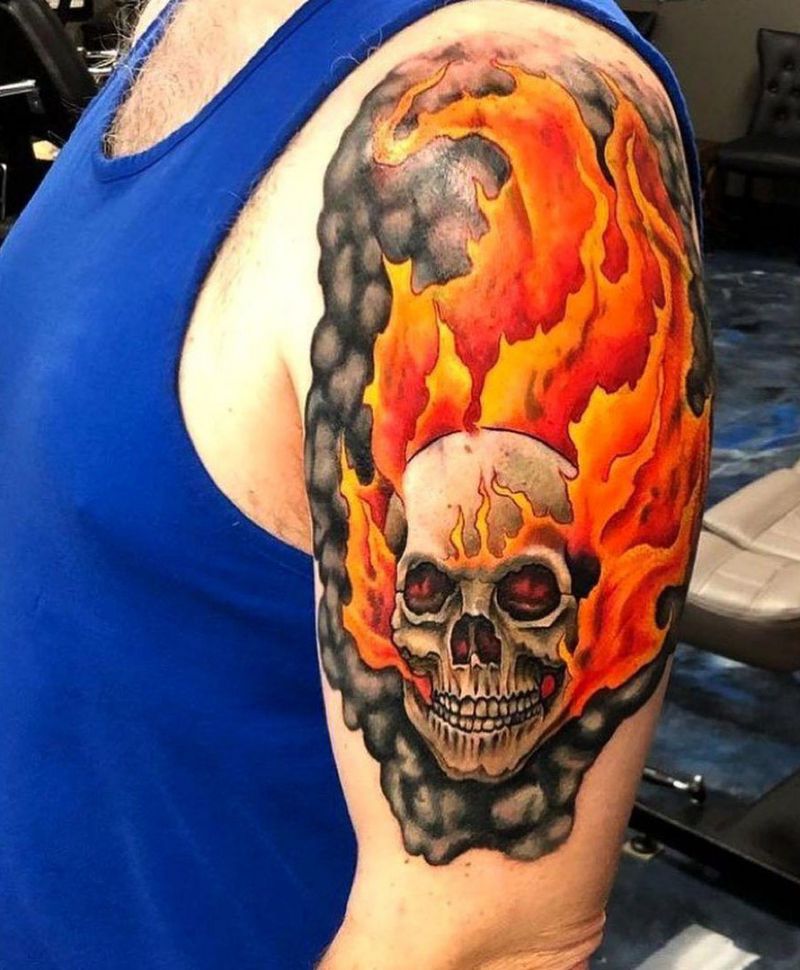 30 Pretty Burning Skull Tattoos to Inspire You