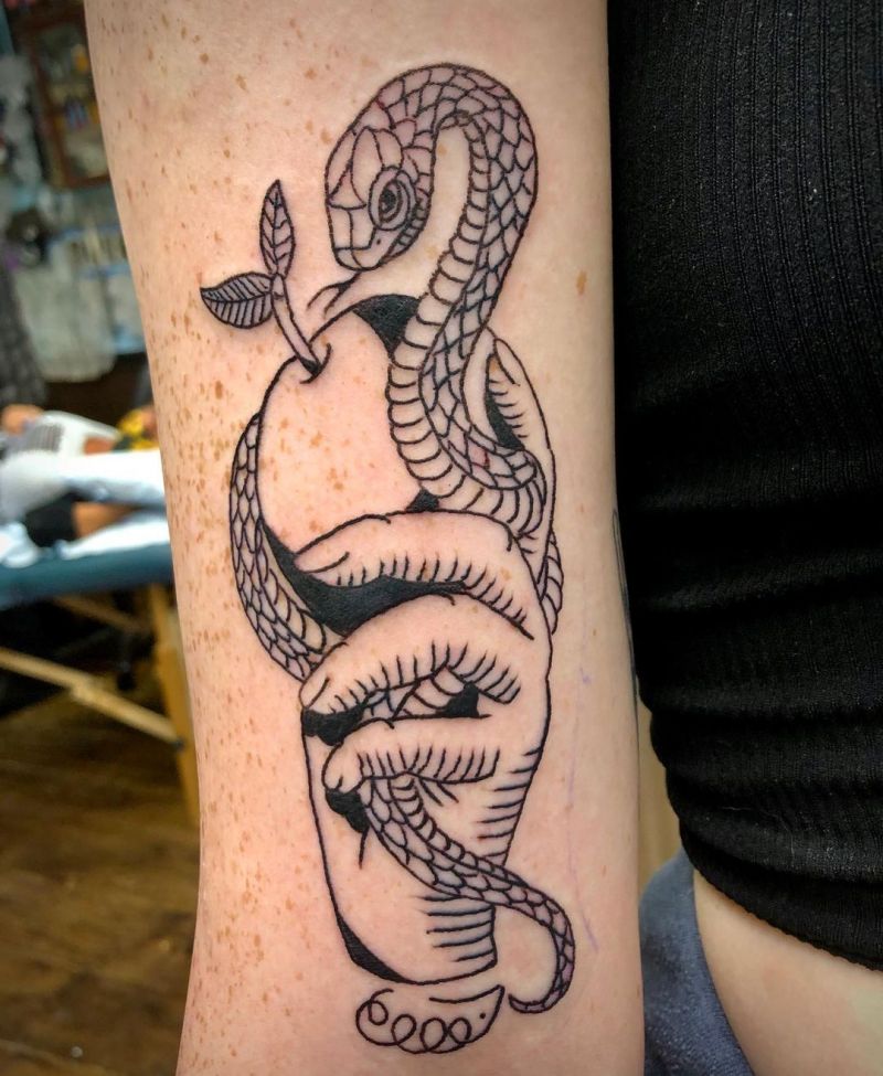 30 Pretty Snake and apple Tattoos Make You Charming