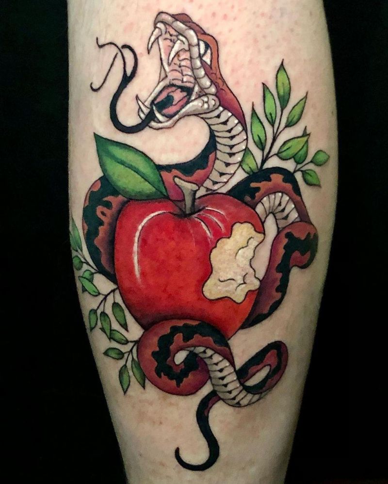 30 Pretty Snake and apple Tattoos Make You Charming