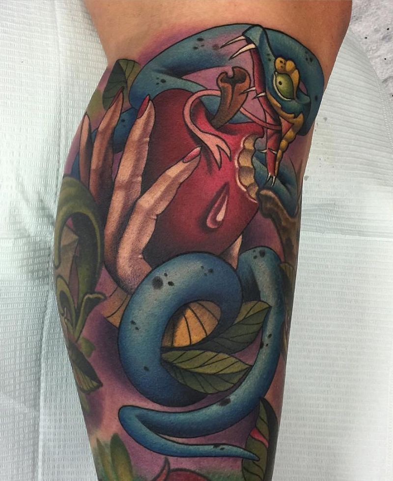 30 Pretty Snake and apple Tattoos Make You Charming