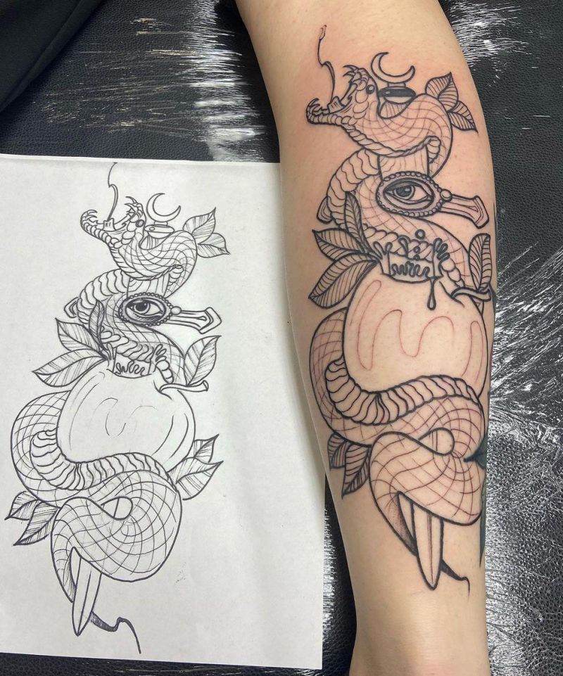 30 Pretty Snake and apple Tattoos Make You Charming