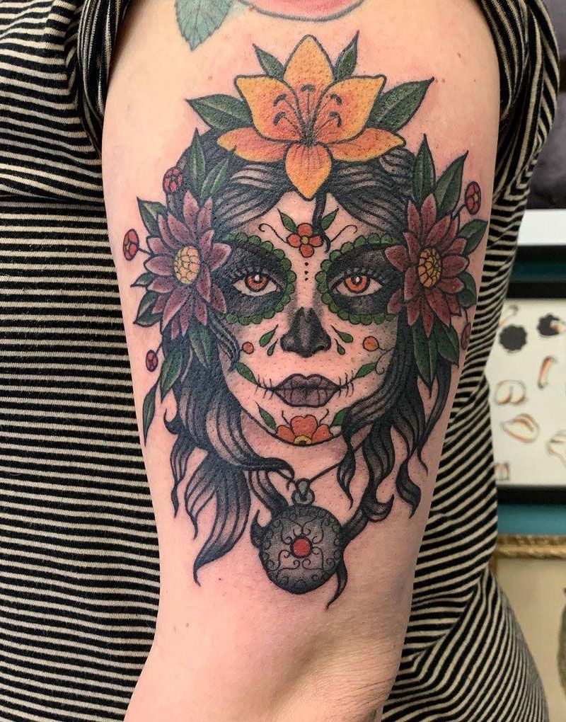 30 Pretty Sugar Skull Girl Tattoos You Can Copy