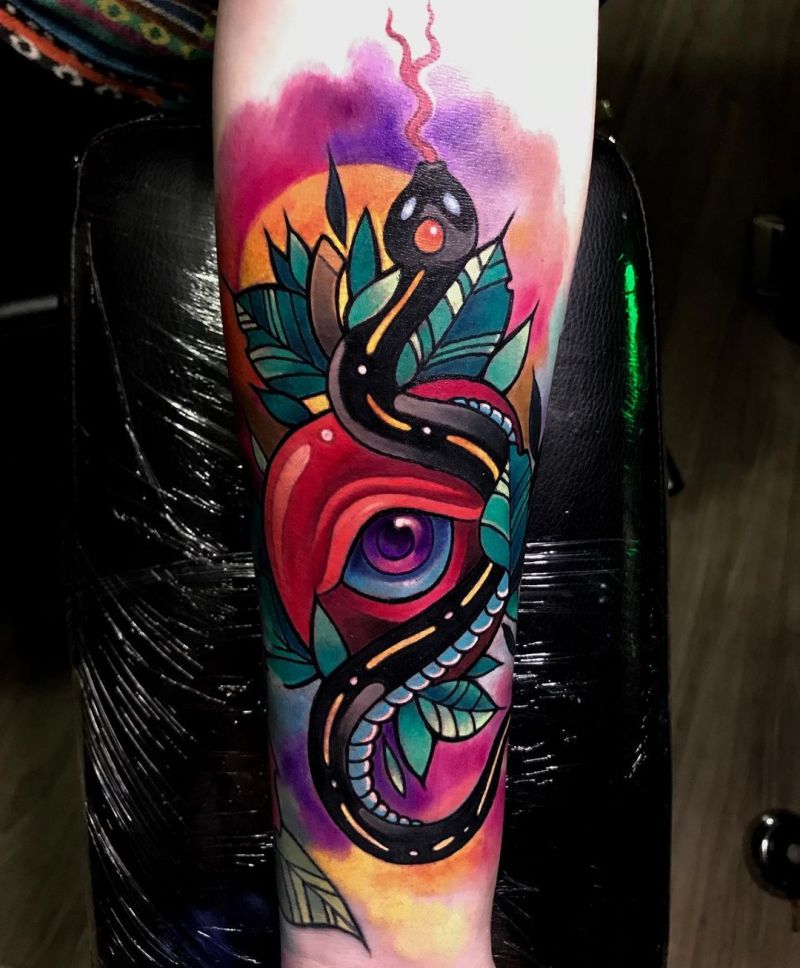 30 Pretty Snake and apple Tattoos Make You Charming