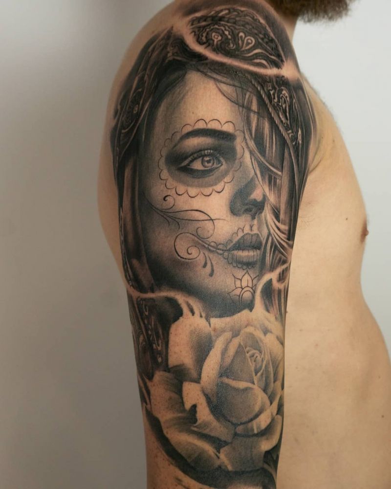 30 Pretty Sugar Skull Girl Tattoos You Can Copy