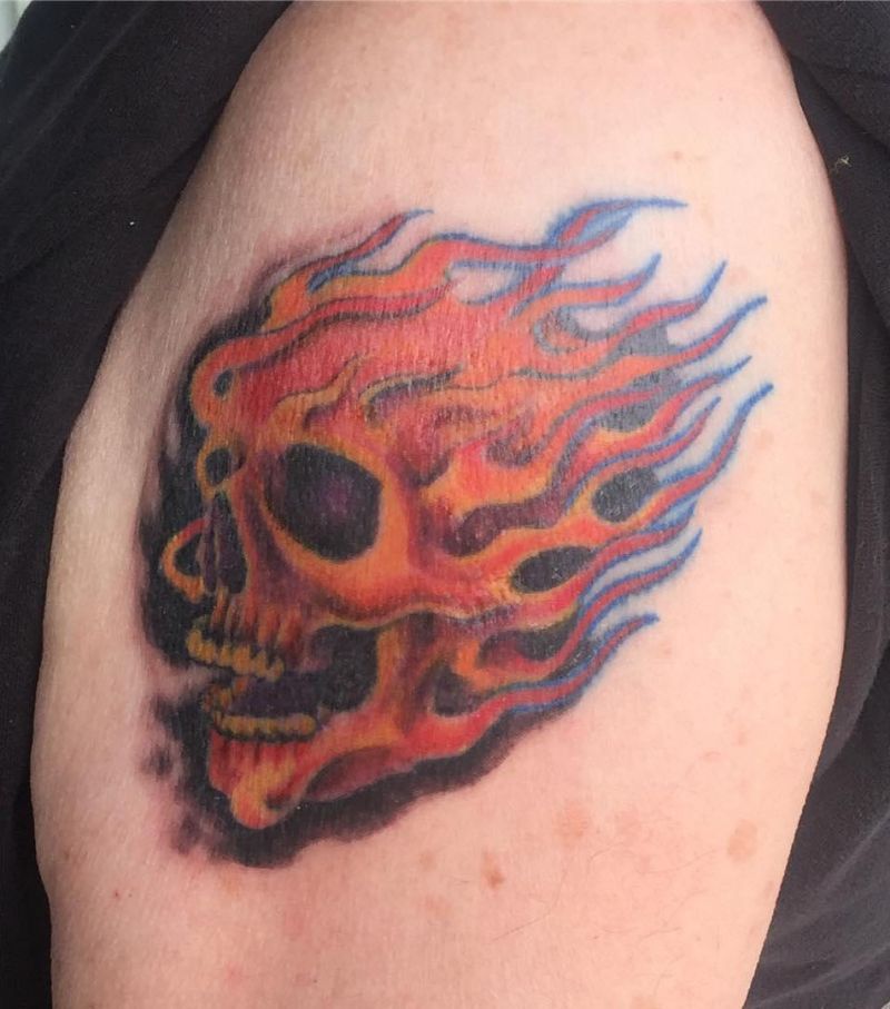 30 Pretty Burning Skull Tattoos to Inspire You