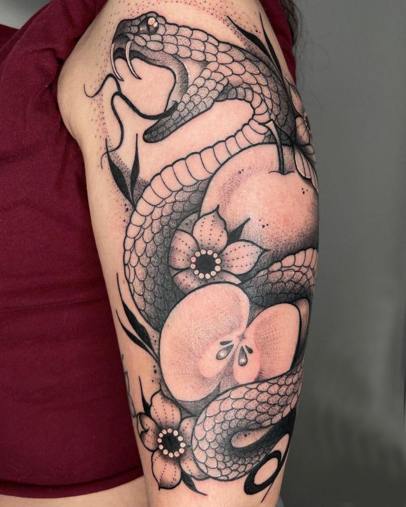 30 Pretty Snake and apple Tattoos Make You Charming