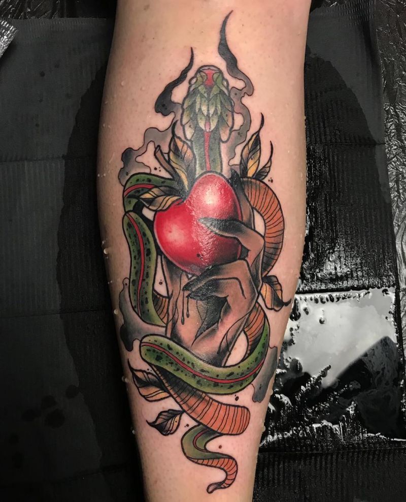 30 Pretty Snake and apple Tattoos Make You Charming