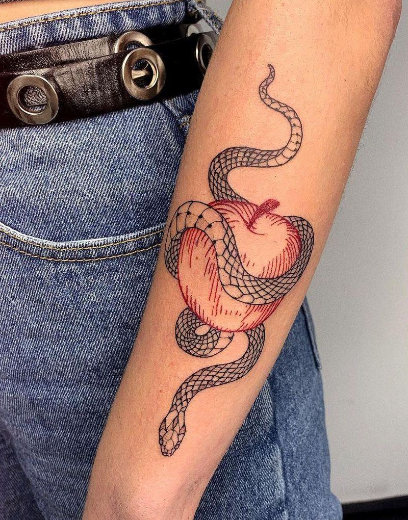 30 Pretty Snake and apple Tattoos Make You Charming