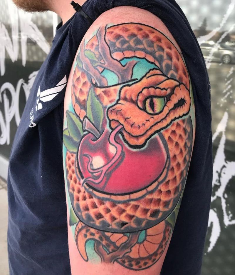 30 Pretty Snake and apple Tattoos Make You Charming