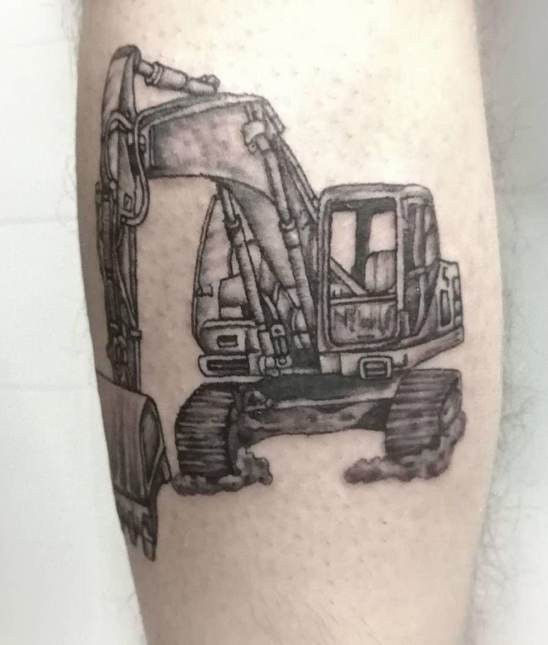 Wall Tattoo excavator construction site with name two tone m1635 