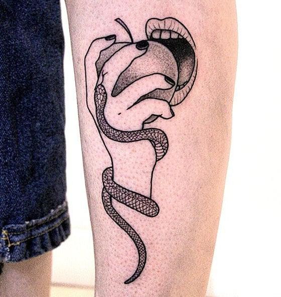 30 Pretty Snake and apple Tattoos Make You Charming