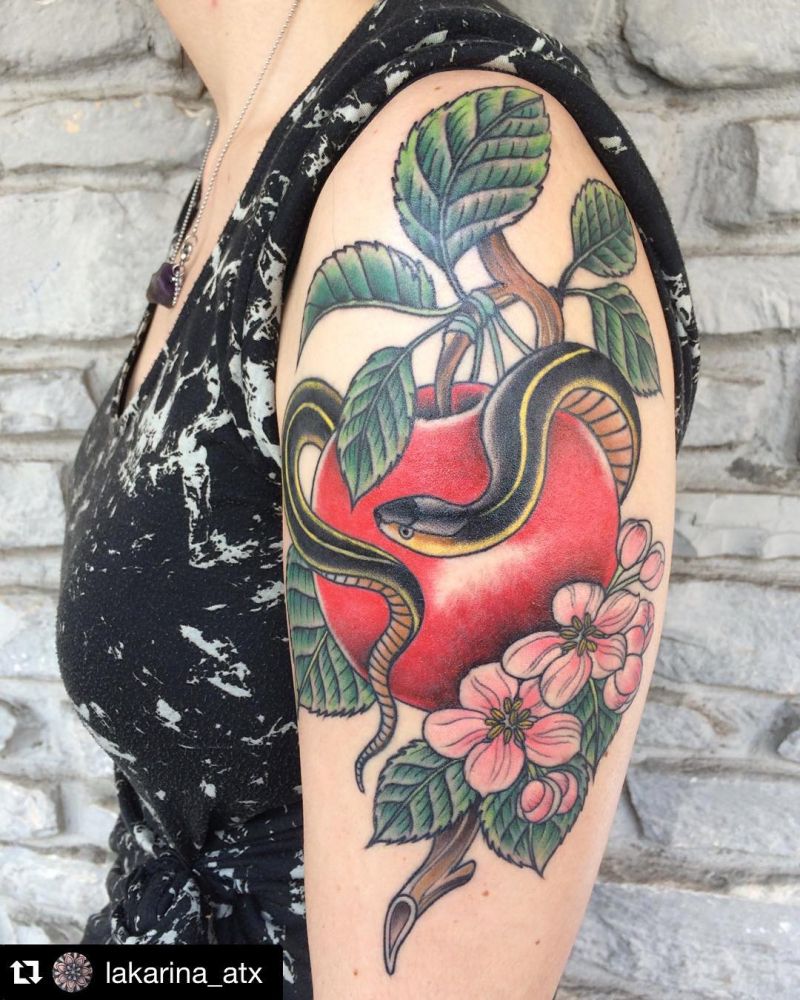 30 Pretty Snake and apple Tattoos Make You Charming