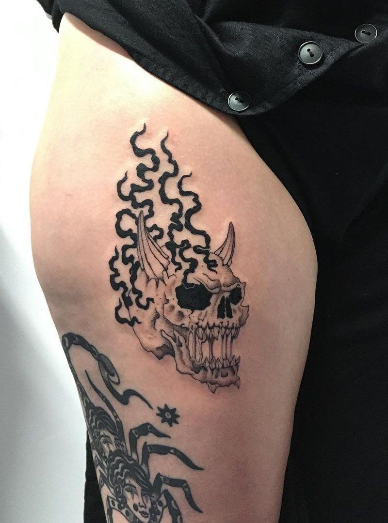 30 Pretty Burning Skull Tattoos to Inspire You