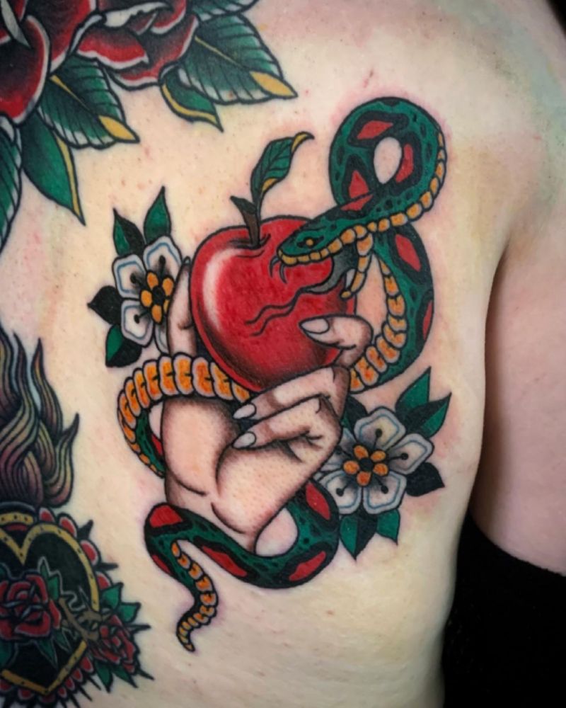 30 Pretty Snake and apple Tattoos Make You Charming