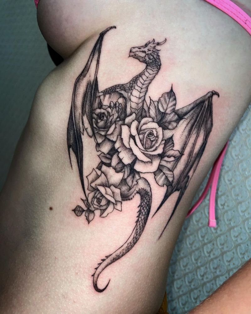 30 Perfect Dragon and flower Tattoos to Inspire You