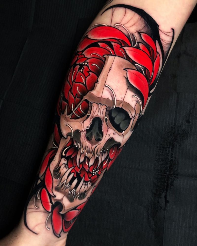 30 Unique Flower Skull Tattoos You Can Copy