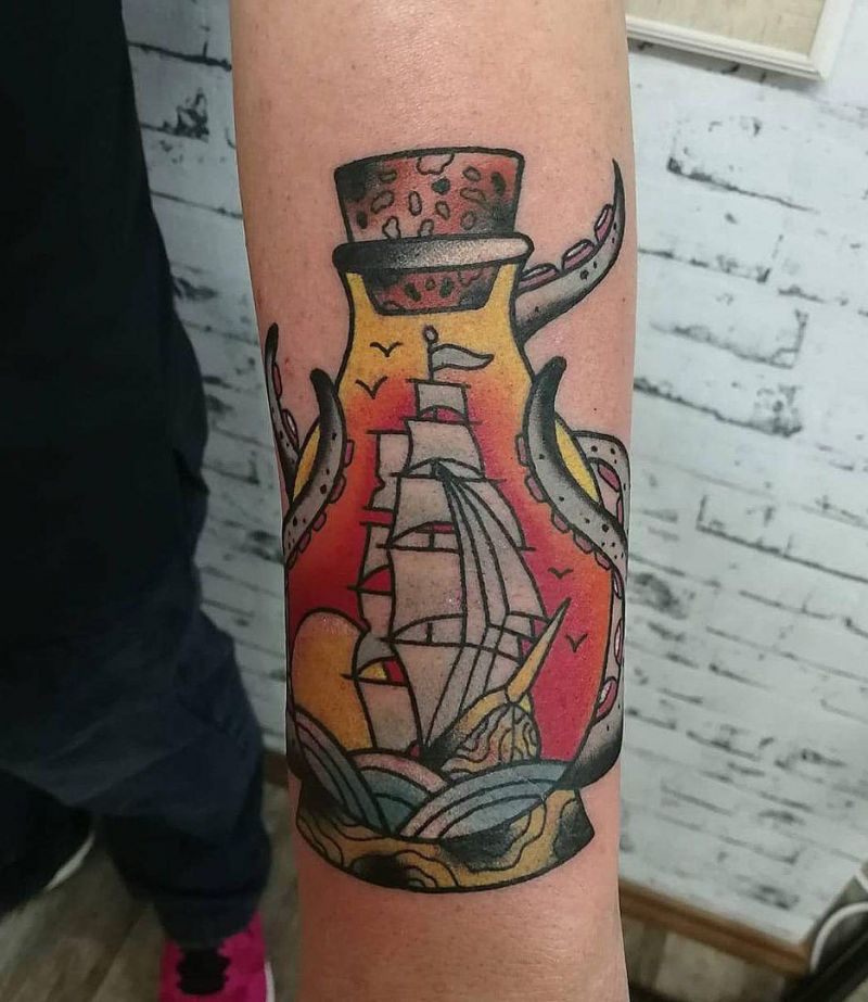 30 Pretty Ship In A Bottle Tattoos to Inspire You