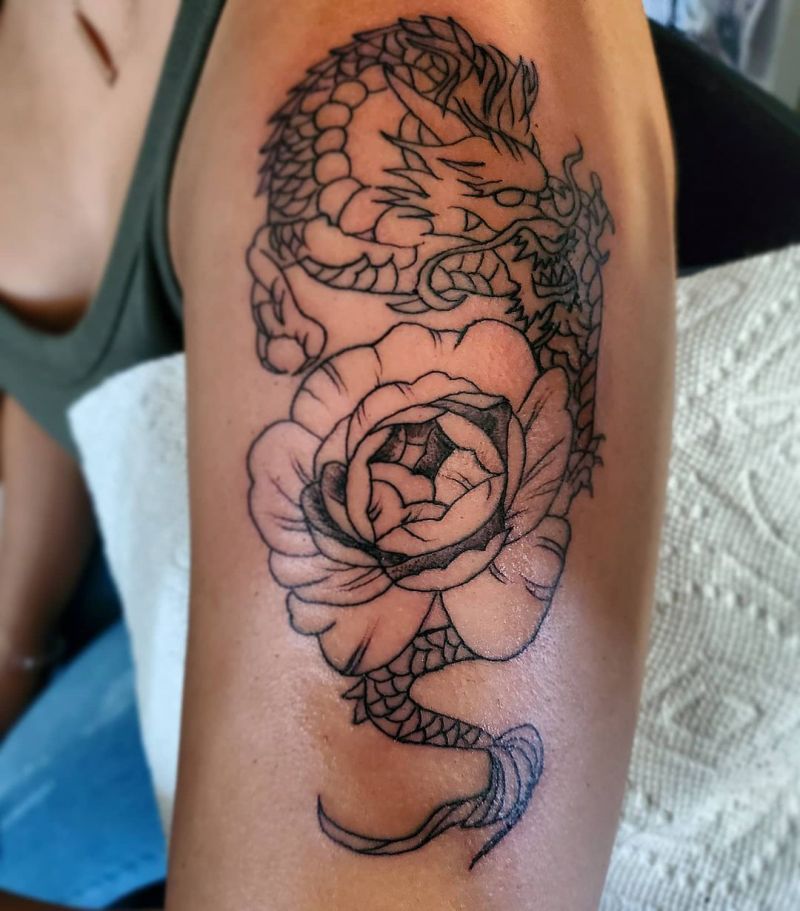 30 Perfect Dragon and flower Tattoos to Inspire You