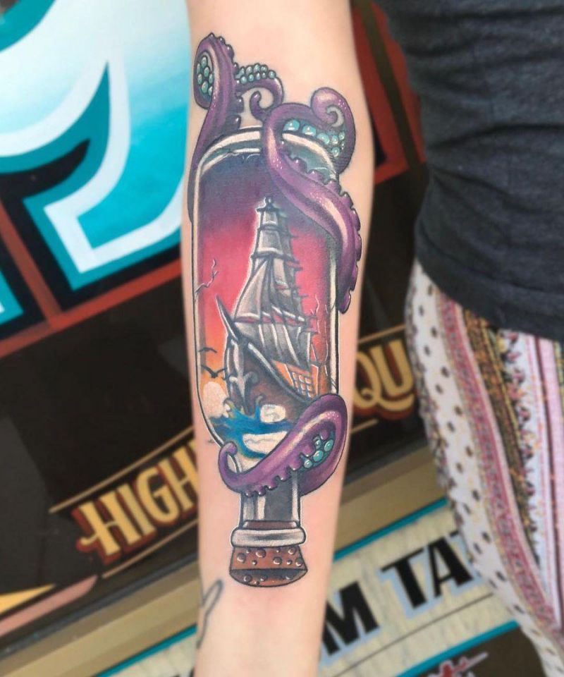 30 Pretty Ship In A Bottle Tattoos to Inspire You