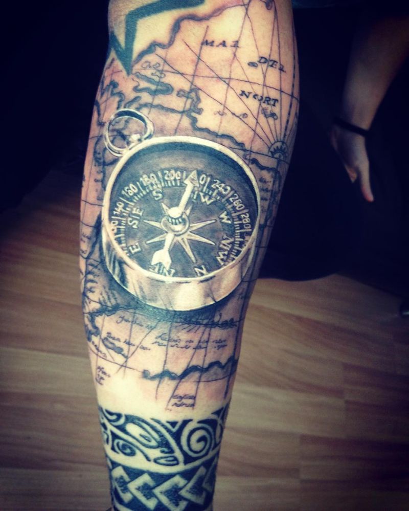 30 Pretty Compass and Map Tattoos You Will Love