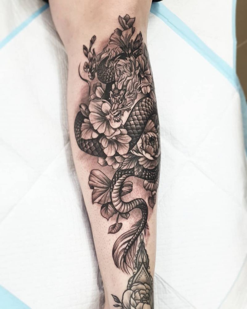 30 Perfect Dragon and flower Tattoos to Inspire You