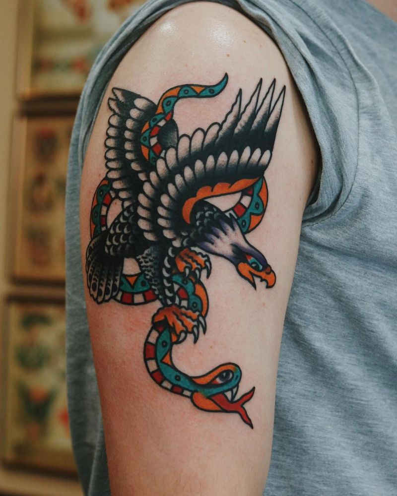 30 Gorgeous Eagle and Snake Tattoos to Inspire You