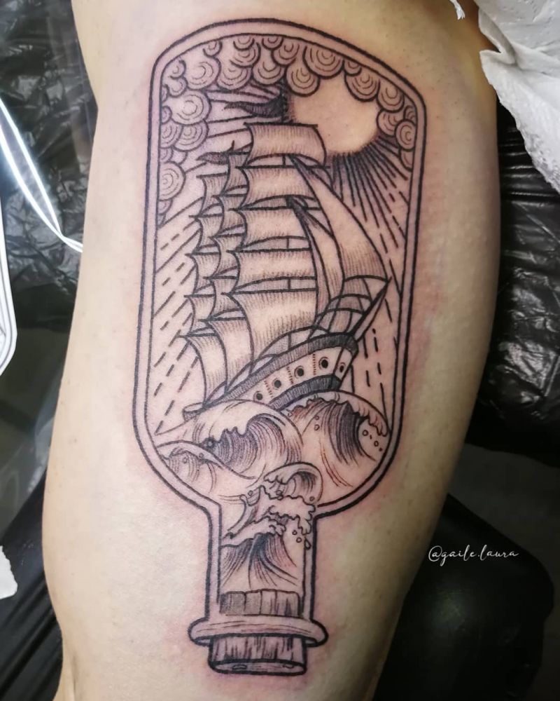 30 Pretty Ship In A Bottle Tattoos to Inspire You