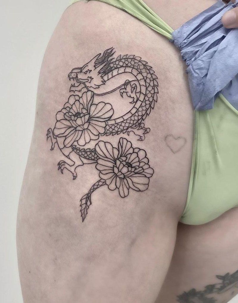 30 Perfect Dragon and flower Tattoos to Inspire You