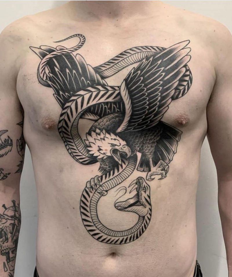 30 Gorgeous Eagle and Snake Tattoos to Inspire You