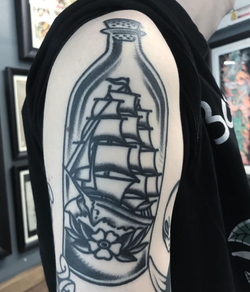 30 Pretty Ship In A Bottle Tattoos to Inspire You